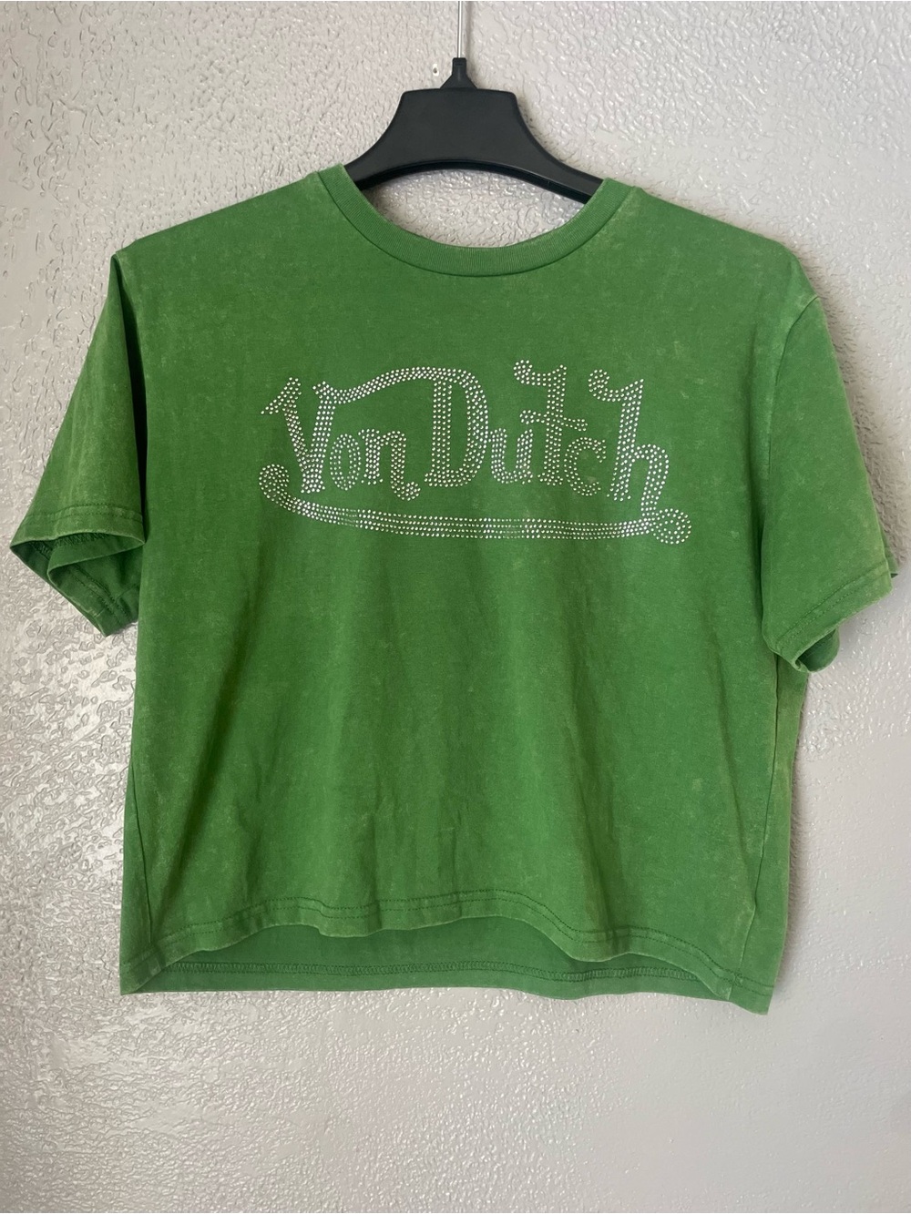 Von Dutch Lime Green Rhinestone crop top Logo Tee